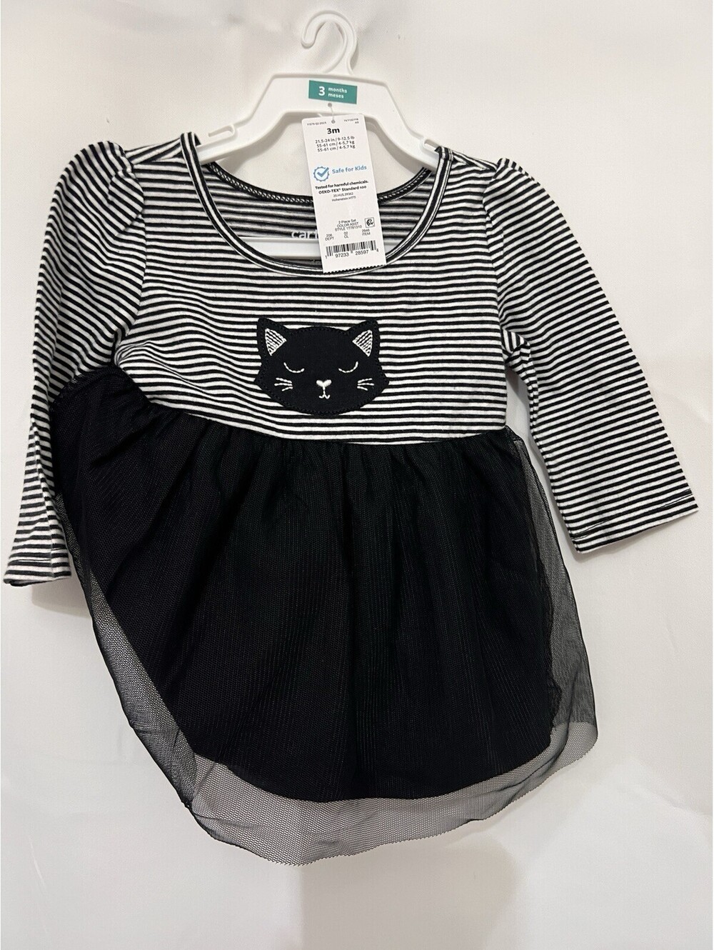 Carter's Black & White Cat Tutu Dress & Diaper Cover Halloween Size 3 Months